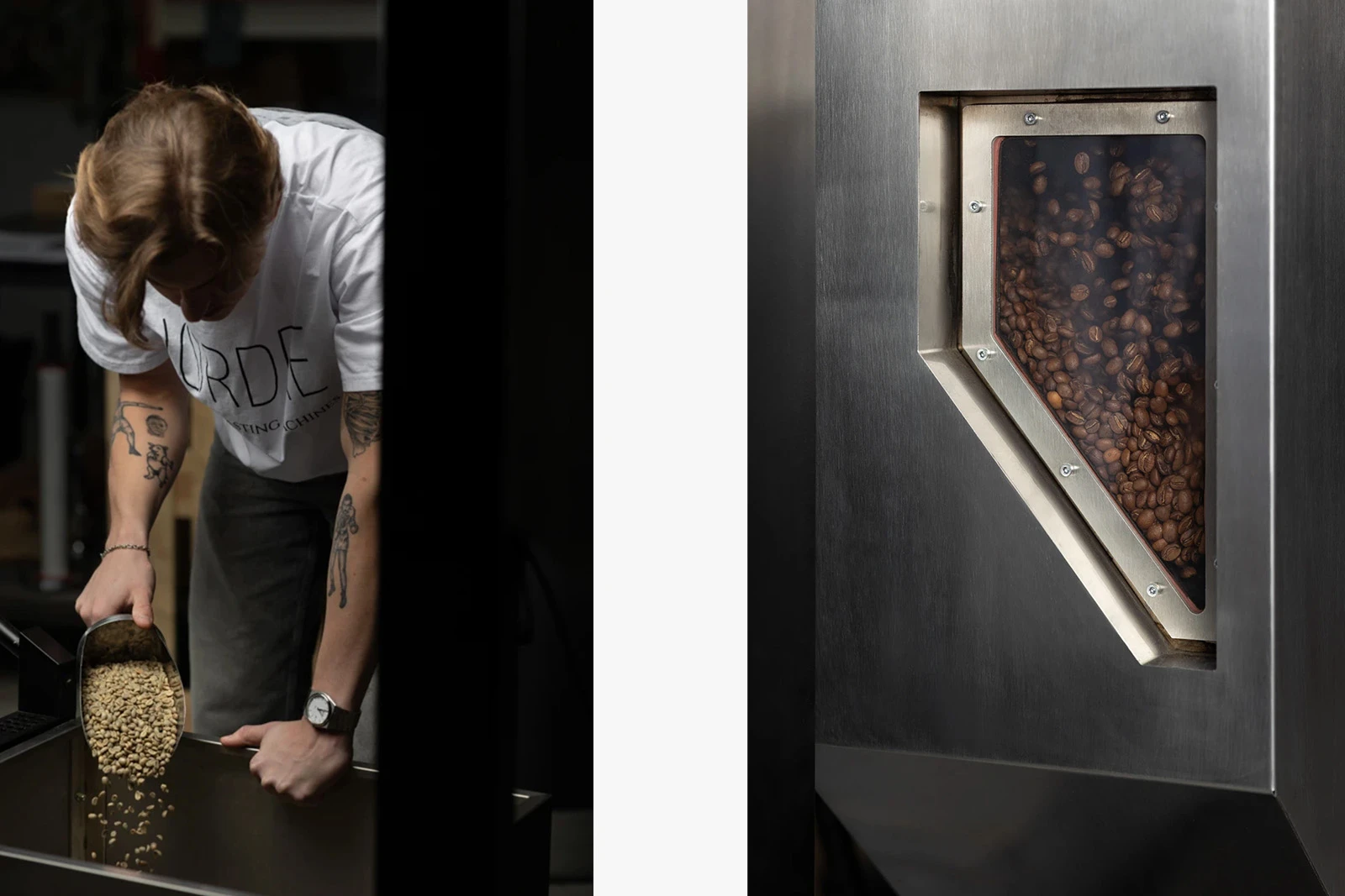 Rostning pågår av kaffe - fotografering för Nordre Roasters av Almeräng Fotografi